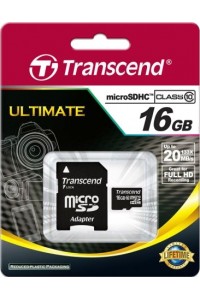 Transcend microSDHC 16 GB Class 10 + SD adapter