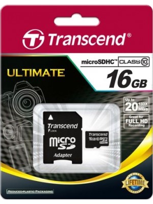 Transcend microSDHC 16 GB Class 10 + SD adapter