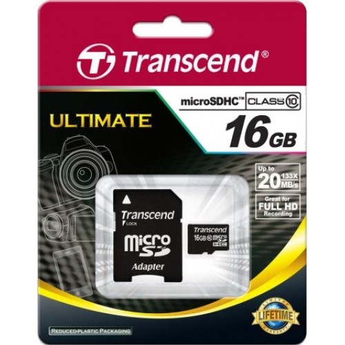 Transcend microSDHC 16 GB Class 10 + SD adapter